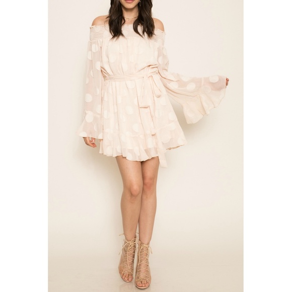 L'ATISTE Dresses & Skirts - L'Atiste Chiffon Dot Cream Bell Sleeve Mini Dress